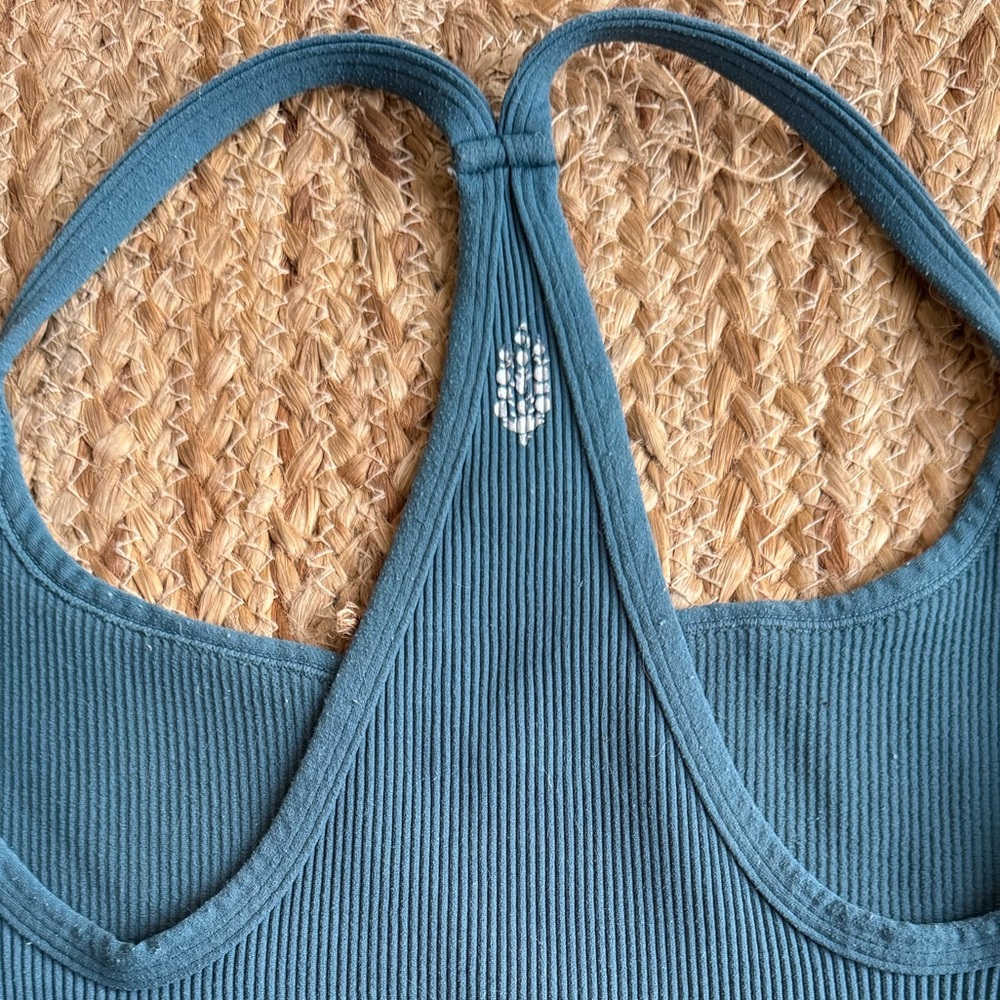 FP Movement Teal Ribbed Racerback Crop Top Med/Large - Picture 4 of 5